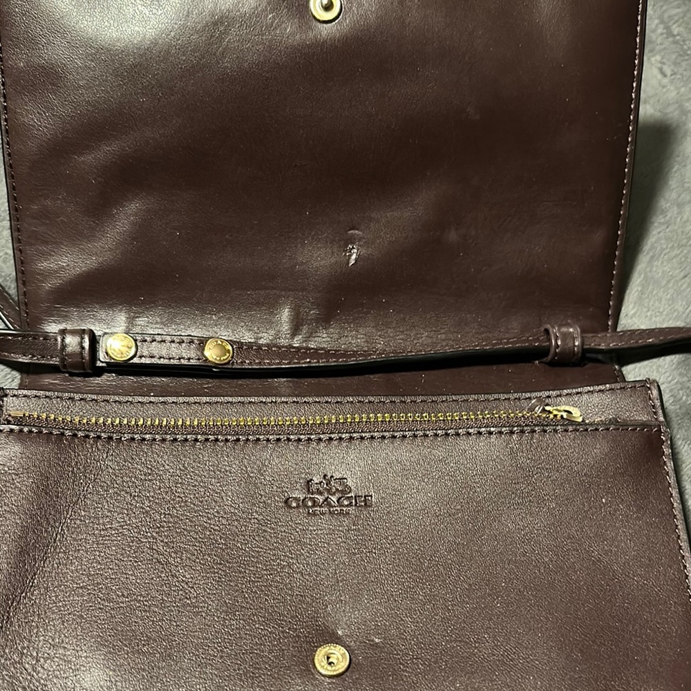Coach Iridescent Purple/Brown Leather Crossbody Bag with Monogram Pattern - Picture 6 of 9
